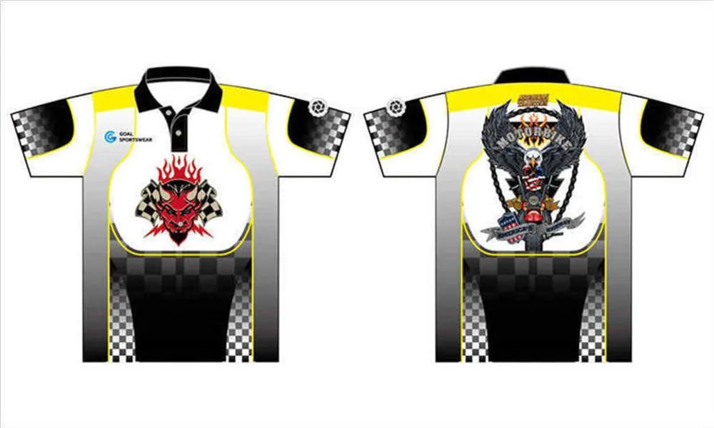 Full polyester breathable custom design sublimated custom pit crew shirts