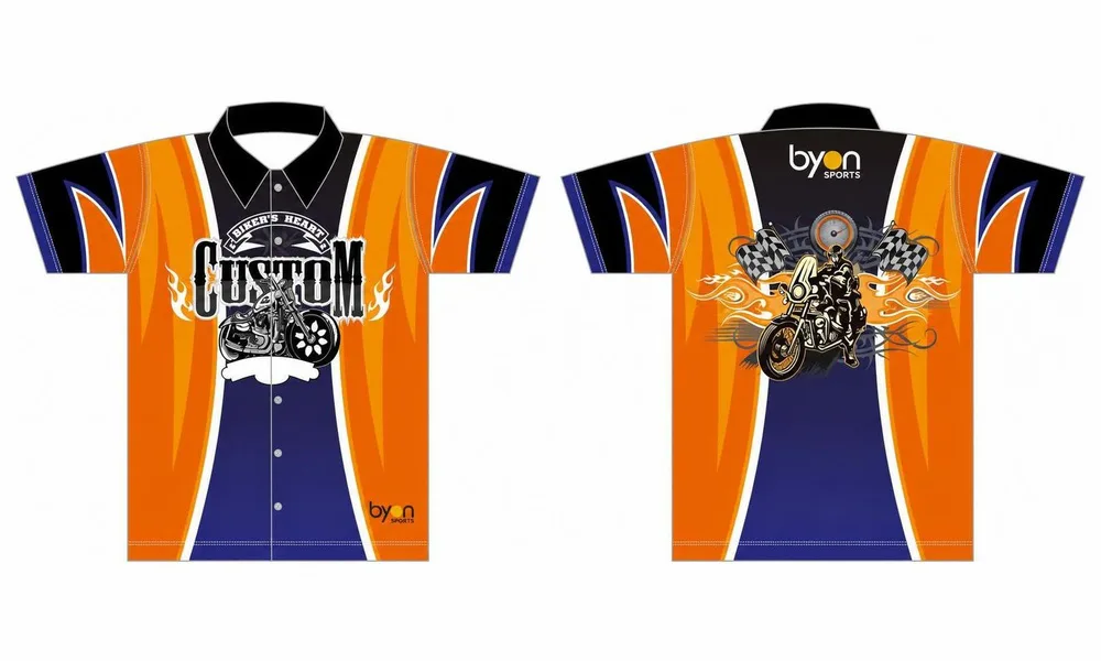 Full polyester durable sublimated custom youth team custom pit crew shirts