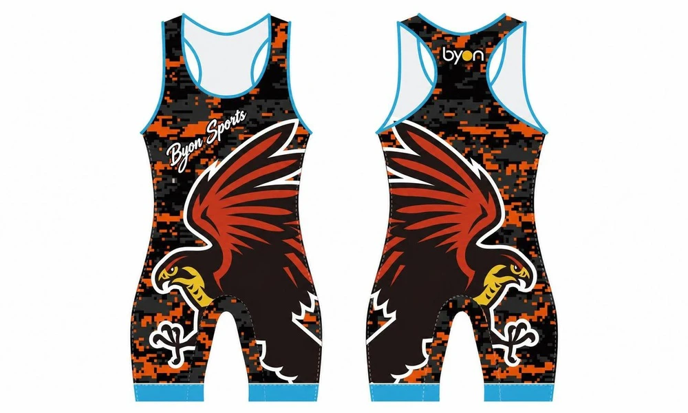 Full sublimation printing Custom red camo design wrestling singlets