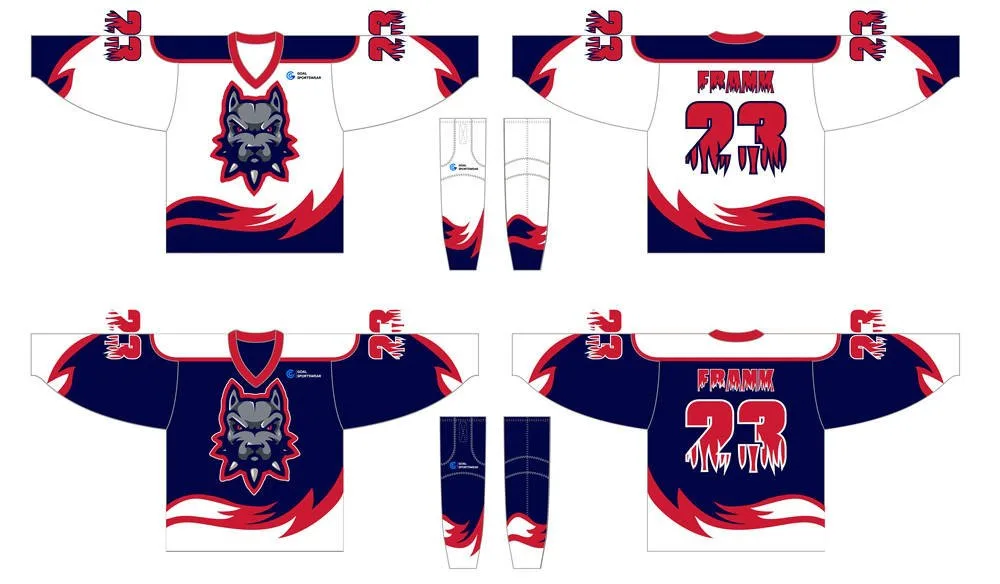 Sublimation high quality custom youth V-neck reversible hockey jersey