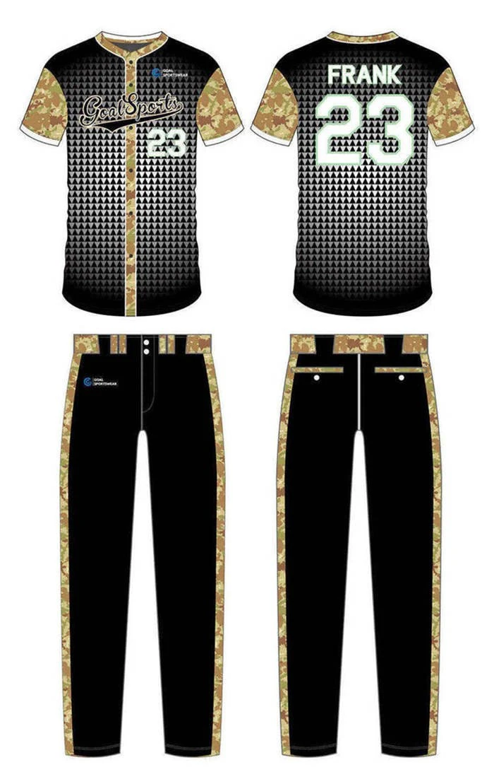 100% polyester dry-fit custom camo baseball jersey