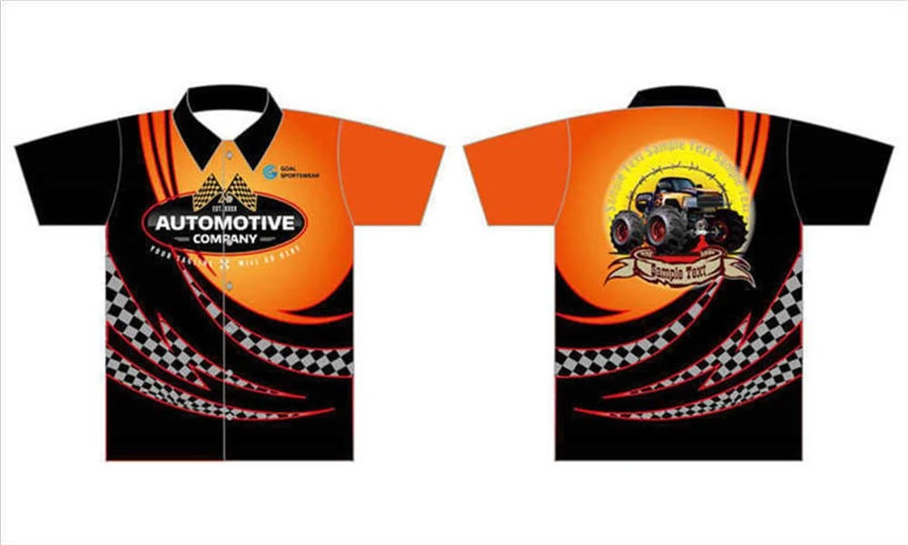 Sublimation printing 100% polyester dry fit custom pit crew shirts