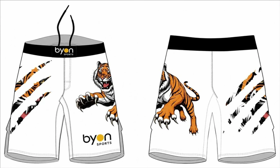 Al por mayor de alta calidad de la impresión de los pantalones cortos de MMA de hombres personalizados con rendijas largas