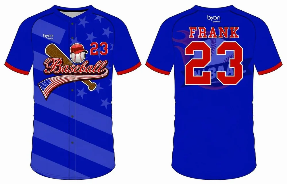 100% polyester sublimation printing custom youth team button down baseball jersey