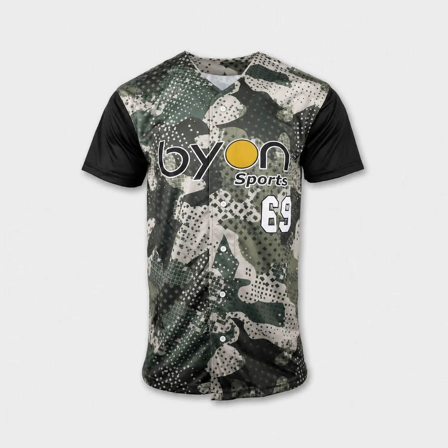 Vorderseite eines Full-Button Custom Mesh Baseball Trikots