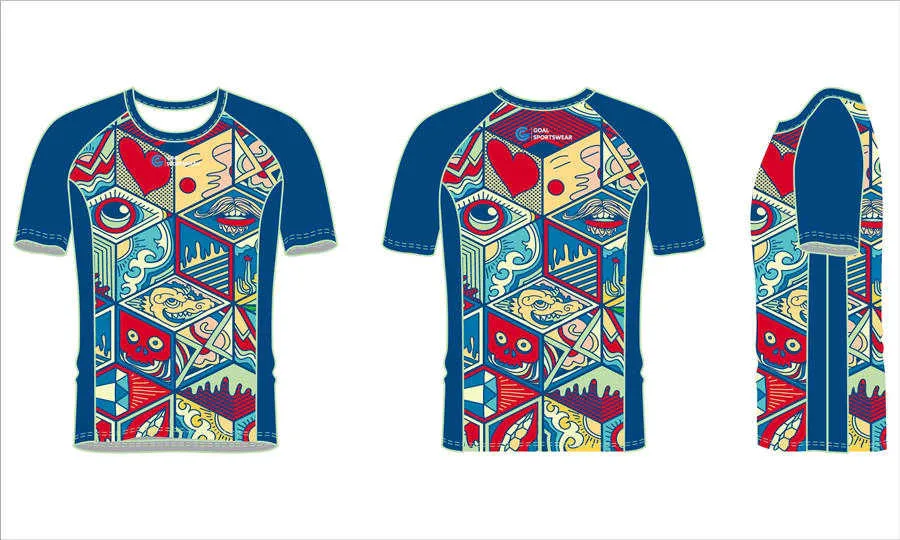 Pro Qualität Custom Design sublimierten Druck Spandex Männer kurze Ärmel Hautausschlag Schutz