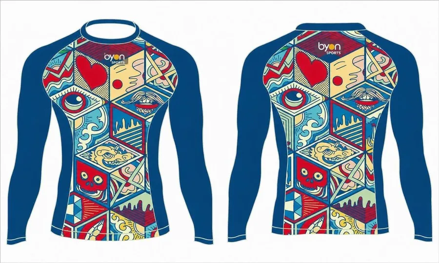 Custom made polyester spandex sublimated printing long sleeve rash guard