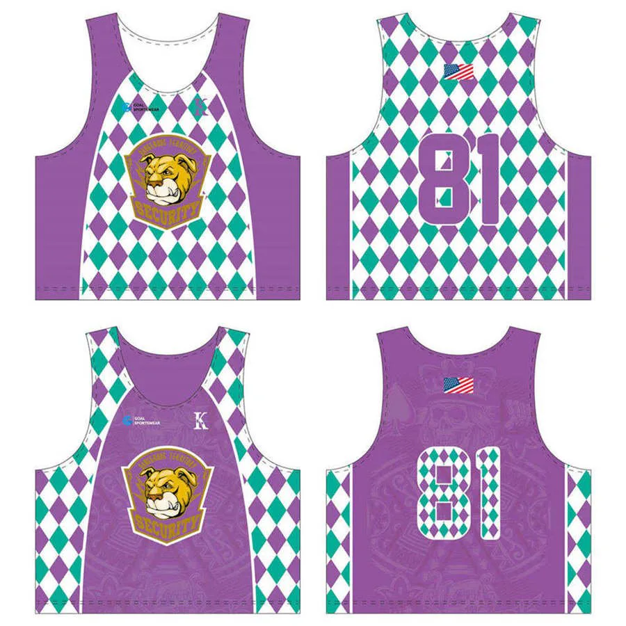 Alta calidad 100% poliéster sublimación diseño personalizado lacrosse pinnies