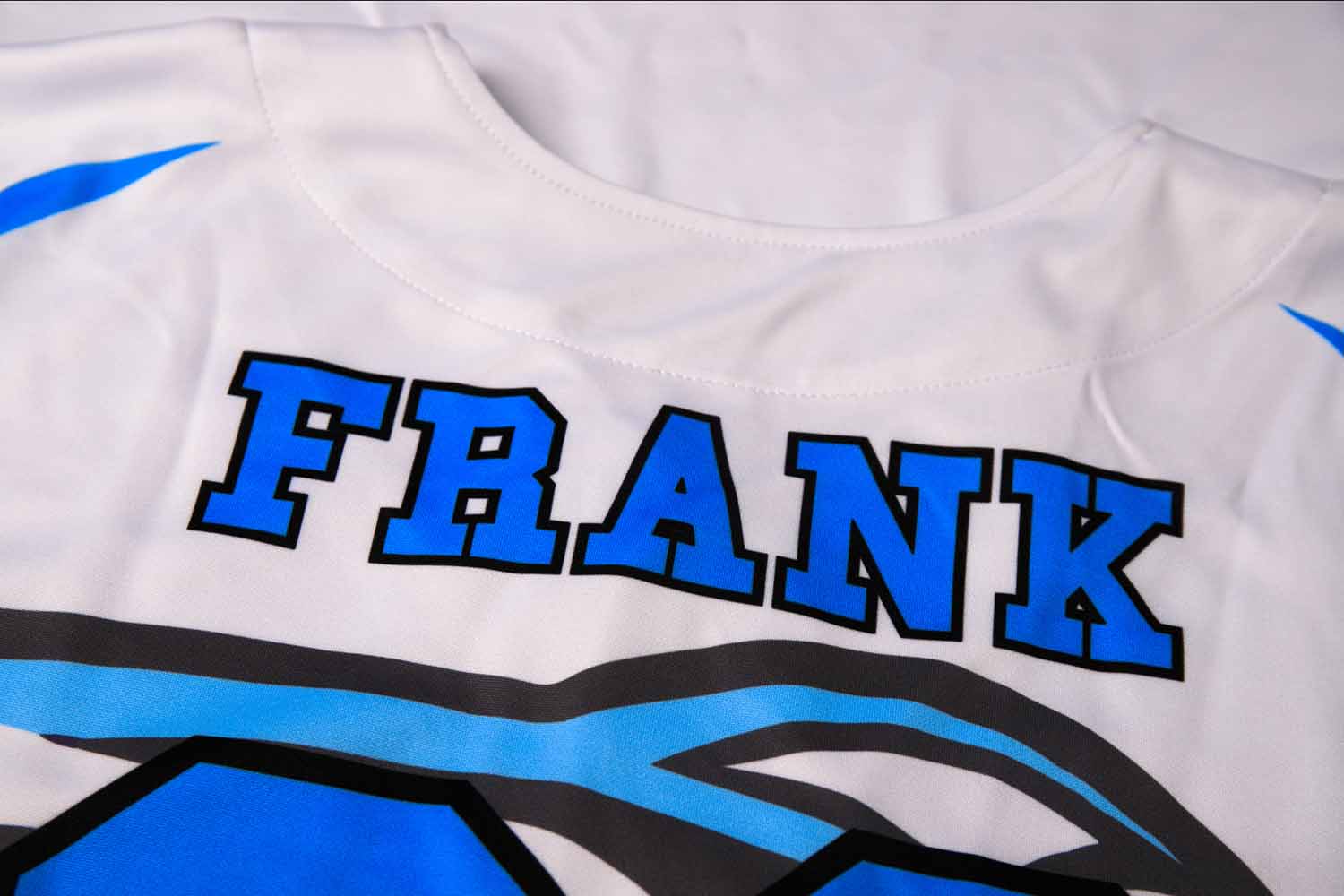 Printing detail on a custom sleeveless baseball jersey