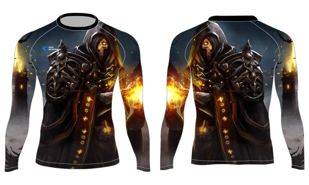 Commercio all'ingrosso 100% poliestere personalizzato stampato college personalizzato MMA rash guards